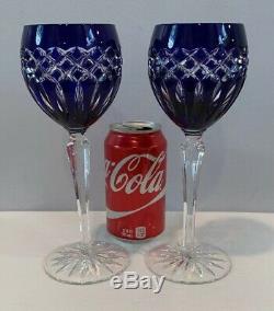 VTG Set of 2 Ajka Crystal Cadessia 8-1/2 Wine Hock Glasses Cobalt Blue & Clear