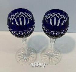 VTG Set of 2 Ajka Crystal Cadessia 8-1/2 Wine Hock Glasses Cobalt Blue & Clear