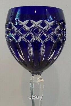 VTG Set of 2 Ajka Crystal Cadessia 8-1/2 Wine Hock Glasses Cobalt Blue & Clear