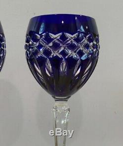 VTG Set of 2 Ajka Crystal Cadessia 8-1/2 Wine Hock Glasses Cobalt Blue & Clear