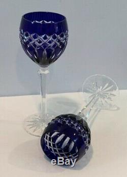 VTG Set of 2 Ajka Crystal Cadessia 8-1/2 Wine Hock Glasses Cobalt Blue & Clear