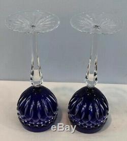 VTG Set of 2 Ajka Crystal Cadessia 8-1/2 Wine Hock Glasses Cobalt Blue & Clear