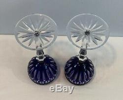 VTG Set of 2 Ajka Crystal Cadessia 8-1/2 Wine Hock Glasses Cobalt Blue & Clear