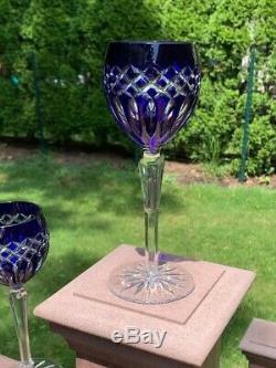 VTG Set of 2 Ajka Crystal Cadessia 8-1/2 Wine Hock Glasses Cobalt Blue & Clear