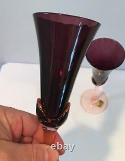 VTG Set of 2 Amethyst Crystal Mikasa Blossom Plum Champagne Flutes Belgium NOS