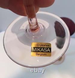 VTG Set of 2 Amethyst Crystal Mikasa Blossom Plum Champagne Flutes Belgium NOS