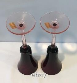 VTG Set of 2 Amethyst Crystal Mikasa Blossom Plum Champagne Flutes Belgium NOS