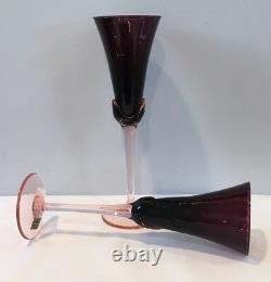 VTG Set of 2 Amethyst Crystal Mikasa Blossom Plum Champagne Flutes Belgium NOS