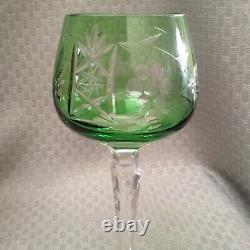 VTG Set of 5 Bohemian/Czech Colored Cut to Clear Multicolor CRYSTAL WINE GLASSES