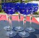 VTG Set of 5 Cobalt Blue Wine Glasses! Bohemian Goblets Crystal Etched Pineapple