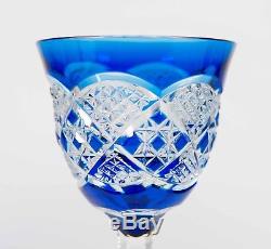 Val Saint Lambert Cobalt Blue Cut Set of 6 Crystal Wine Glasses Goblet