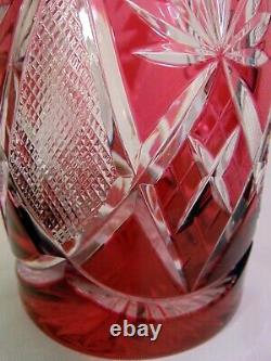 Val St Lambert Berncastel Wine Decanter Bottle Cranberry Cut to Clear