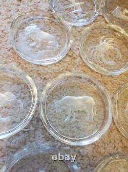 Val St Lambert Crystal Zodiac Coasters Set of 10 Vintage and Rare