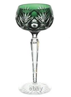 Val St Lambert Emerald Green Cut to Clear Crystal Wine Goblet 7 3/4 Vintage