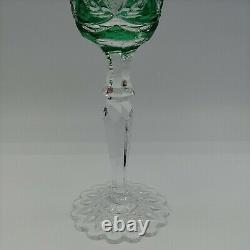 Val St Lambert Green Cut to Clear Crystal Wine Glass Fancy Foot 8.5