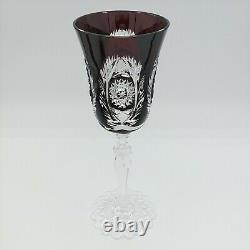 Val St Lambert Ruby Cased Cut to Clear Crystal Wine Glass Fancy Foot 8.5