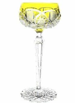 Val St Lambert Saarbrucken Yellow Cut to Clear Cased Crystal Wine Goblet Vintage