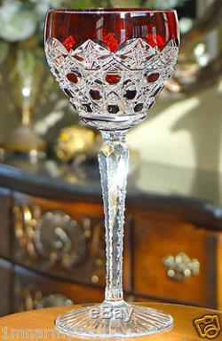 Val St Lambert Vintage Wine Goblet Glass Ruby Red Garnet Cased Crystal