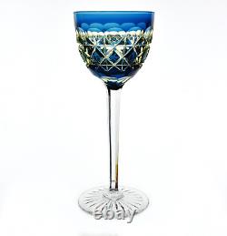 Val St Lambert Wine Glass Goblet Blue & Vaseline Cut to Clear Vintage