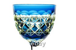 Val St Lambert Wine Glass Goblet Blue & Vaseline Cut to Clear Vintage