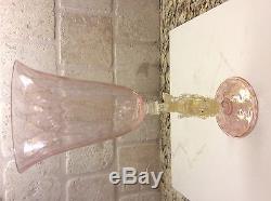 Venetian Murano Pink/gold Hand Blown Dolphin Stem Wine Glass 9.5 Tall Vintage