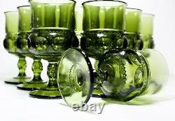 Vintage 10 Green King Crown Thumbprint Wine Goblet Glasses