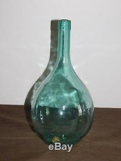 Vintage 14 1/2 High Green Glass Hand Blown Wine Bottle
