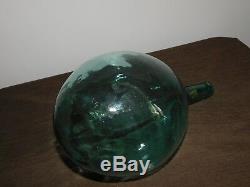 Vintage 14 1/2 High Green Glass Hand Blown Wine Bottle
