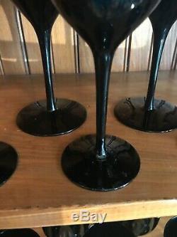 Vintage 16-Piece LEAD CRYSTAL BLACK WINE GLASSES 6.75 & WATER GOBLETS 7.75