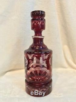 Vintage 1920s EGERMANN RUBY RED Bohemian Czech Art Glass 10.5 WINE DECANTER