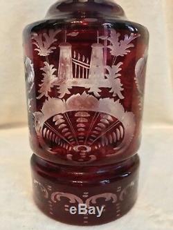 Vintage 1920s EGERMANN RUBY RED Bohemian Czech Art Glass 10.5 WINE DECANTER