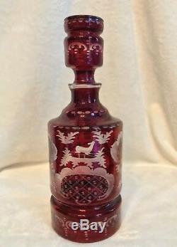 Vintage 1920s EGERMANN RUBY RED Bohemian Czech Art Glass 10.5 WINE DECANTER