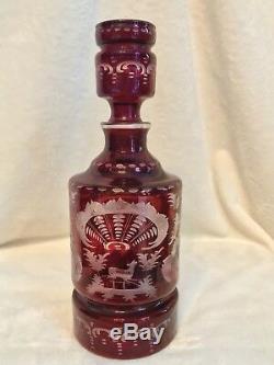 Vintage 1920s EGERMANN RUBY RED Bohemian Czech Art Glass 10.5 WINE DECANTER