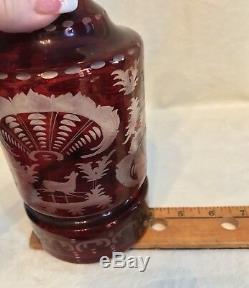 Vintage 1920s EGERMANN RUBY RED Bohemian Czech Art Glass 10.5 WINE DECANTER