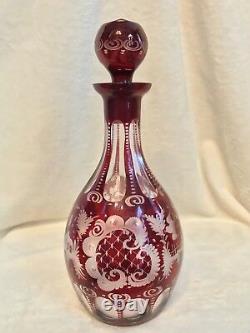 Vintage 1920s EGERMANN RUBY RED Bohemian Czech Art Glass 11 WINE DECANTER