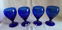 Vintage 1930' Set of 4 STEUBEN Blue Wine Crystal Glasses, Great Condition