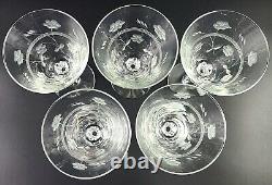 Vintage 1945 Libbey Etched Water/Wine Glasses Conical Shaped Set of 5