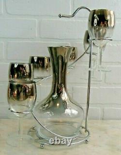 Vintage 1950s Barware Set Silver Ombre Dorothy Thorpe Style 6 Wine Glasses Caddy