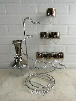 Vintage 1950s Barware Set Silver Ombre Dorothy Thorpe Style 6 Wine Glasses Caddy