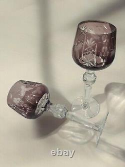 Vintage 1960s Set of 7 Crystal Bohemian Colorful Cut-to-Clear Hock Wine Glasses