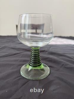 Vintage 1970's French Alsace Wine Glasses with Green Swirling Stems 11Pcs