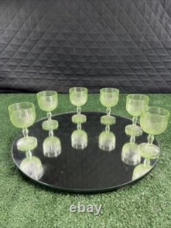 Vintage 1970s Indiana Tiara Wine Decanter 9pc Set Chantilly Green Sandwich Glass