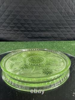Vintage 1970s Indiana Tiara Wine Decanter 9pc Set Chantilly Green Sandwich Glass