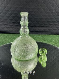 Vintage 1970s Indiana Tiara Wine Decanter 9pc Set Chantilly Green Sandwich Glass