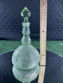 Vintage 1970s Indiana Tiara Wine Decanter 9pc Set Chantilly Green Sandwich Glass