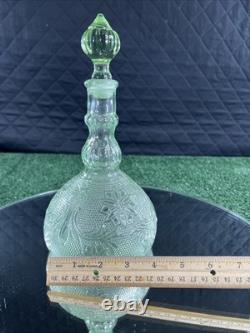 Vintage 1970s Indiana Tiara Wine Decanter 9pc Set Chantilly Green Sandwich Glass