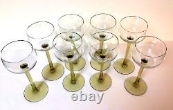 Vintage 1970s Set of 8 Yellow Stemmed Tall Hock Wine Glasses Cocktail Bar