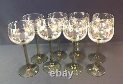 Vintage 1970s Set of 8 Yellow Stemmed Tall Hock Wine Glasses Cocktail Bar