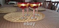 Vintage 1977 Murano set of 4 ruby and gold leaf stemware champagne coupes