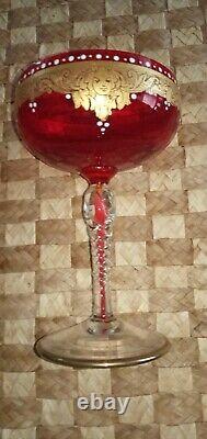 Vintage 1977 Murano set of 4 ruby and gold leaf stemware champagne coupes